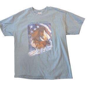 Vintage Blue Spirit Of Freedom Horse Patriotic T-shirt Size‎ Large